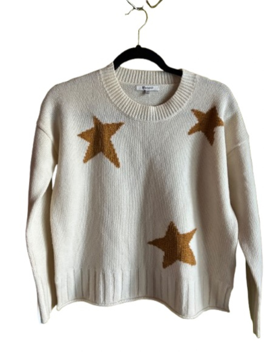 Madewell Cream Crewneck Sweater with gold star motif